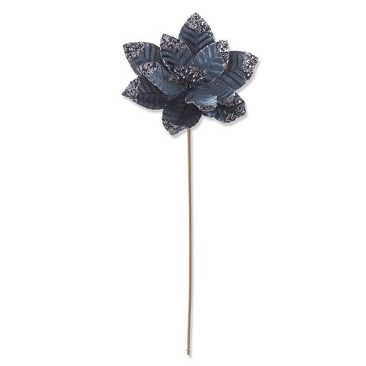 23" Navy Glitter & Sequin Poinsettia Stem
