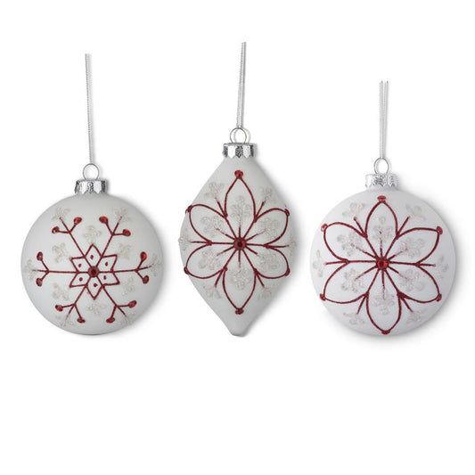 White & Red Snowflake Ornaments
