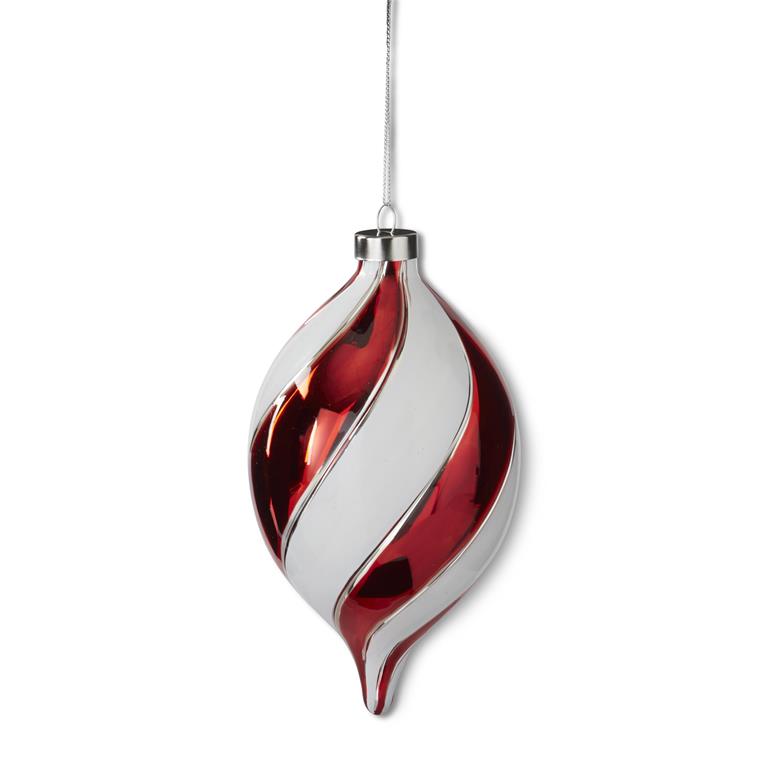 7.5" Red & White Swirl Glass Finial Ornament