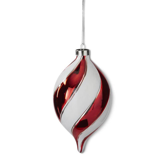 7.5" Red & White Swirl Glass Finial Ornament