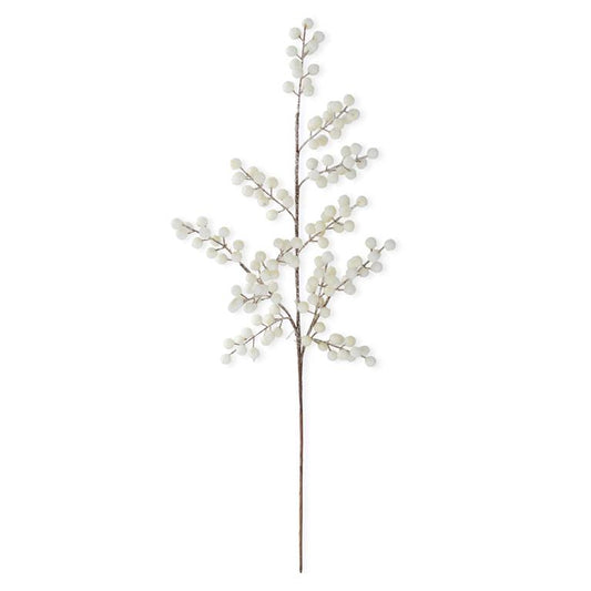30" White Glittered Berry Stem