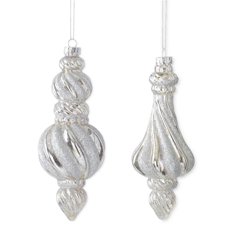 7" Silver Swirl Glass Finial Ornaments – Sold Separately
