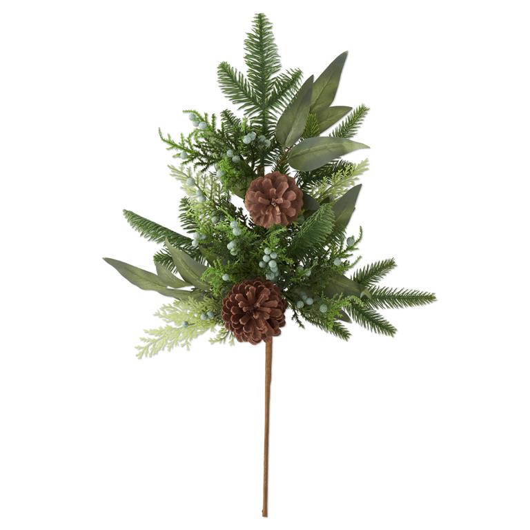 26" Mixed Pine & Eucalyptus Stem with Pine Cones