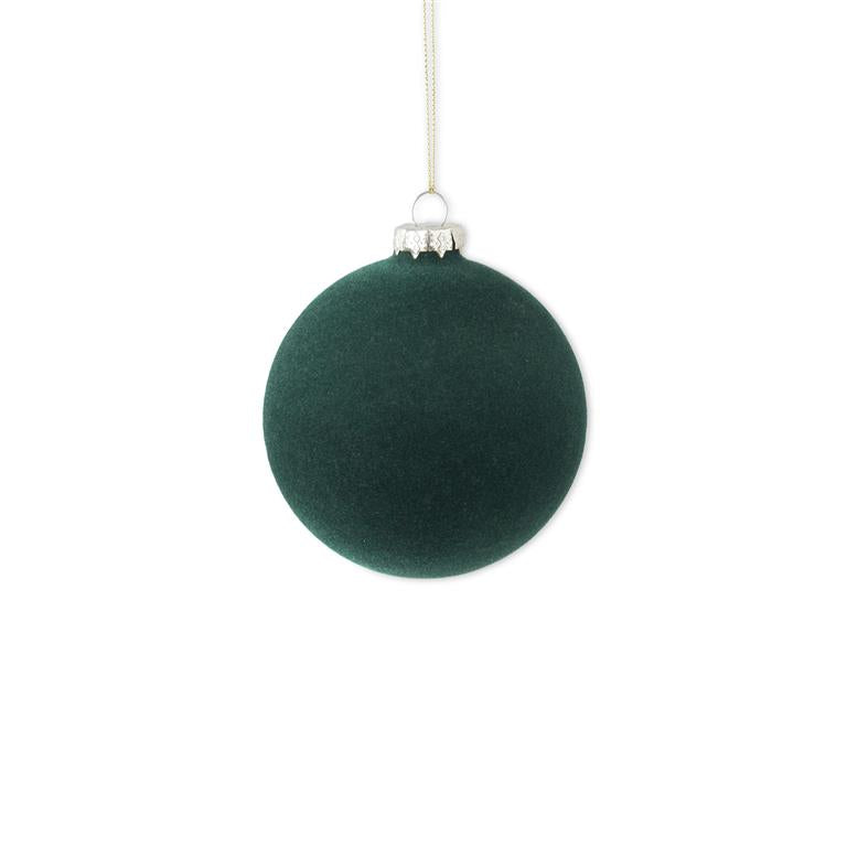 5" Glass Velvet Ball Ornament – Green