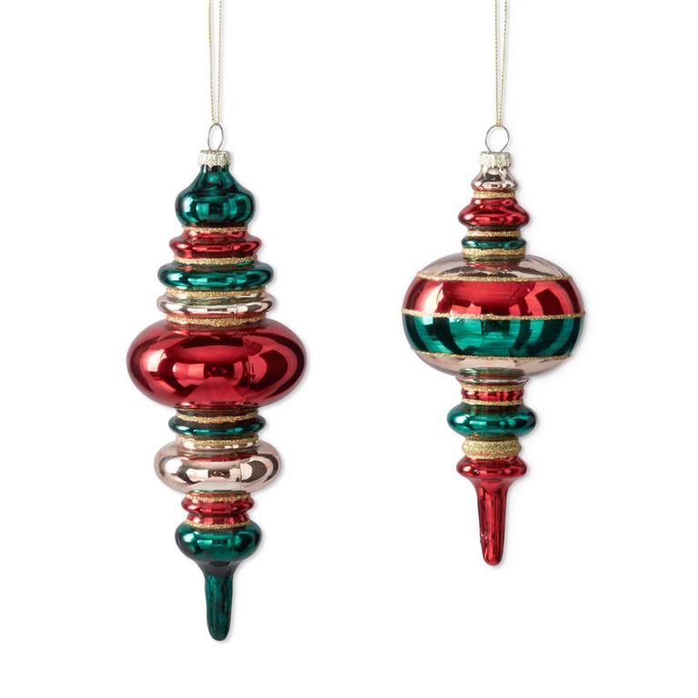 Red & Green Finial Glass Ornaments – Sold Separately