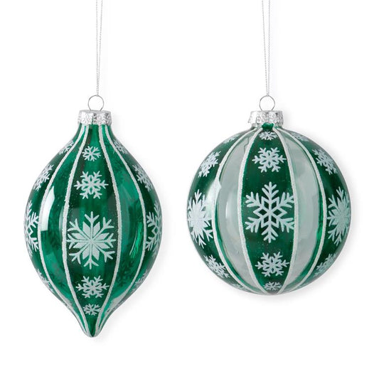 Green Snowflake Glass Ornaments – Sold Separately