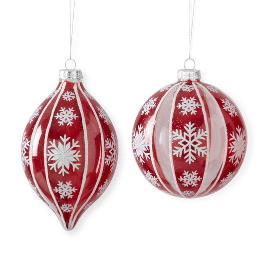 Red Snowflake Glass Ornaments – Sold Separately