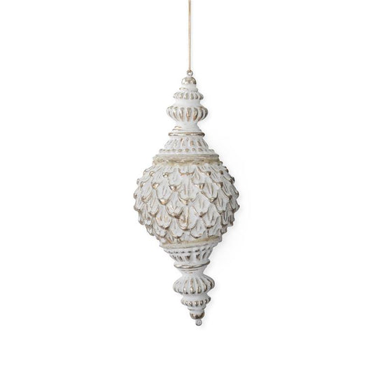 10" White Carved Finial Ornament
