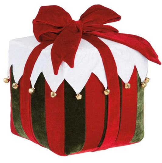 14” Velvet Gift Box with Jingle Bells – Red & Green