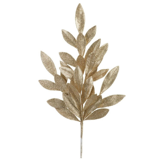 21” Glittered Bay Leaf Spray – Champagne