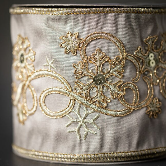 Embroidered Gold Floral Ribbon – 4” x 5 Yards