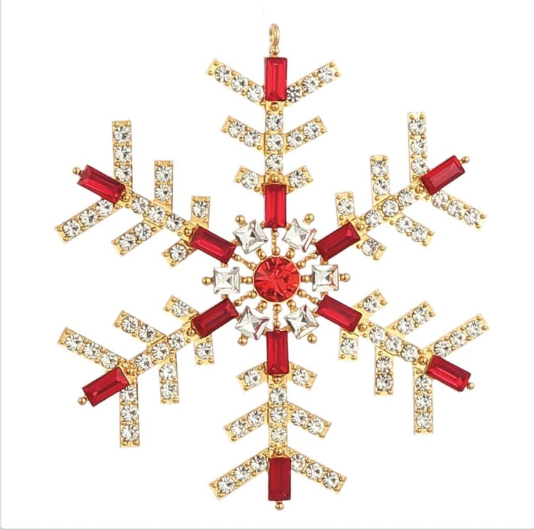 4” Rhinestone Snowflake Ornament – Red & Gold