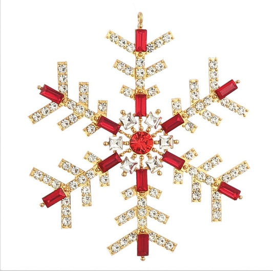 4” Rhinestone Snowflake Ornament – Red & Gold
