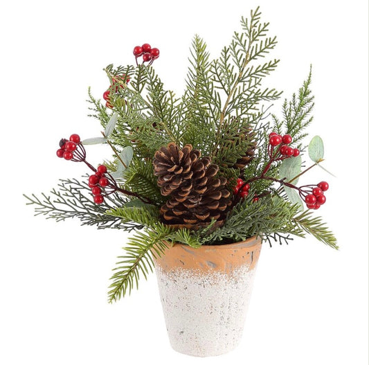 15” Berry & Pine Arrangement in Cement Pot