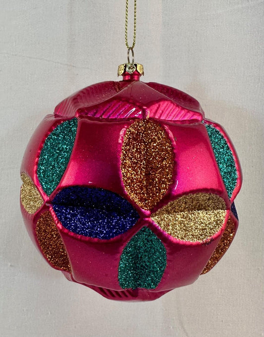 100mm Retro Glitter Burst Ornament – Hot Pink