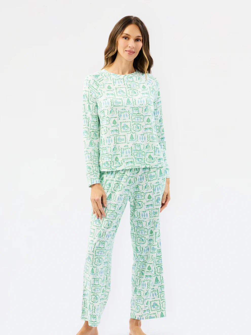 Women's Annie Pants Set – Yuletide Vignettes Blue | Mary Square