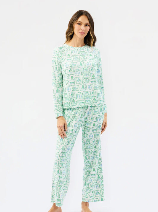 Women's Annie Pants Set – Yuletide Vignettes Blue | Mary Square