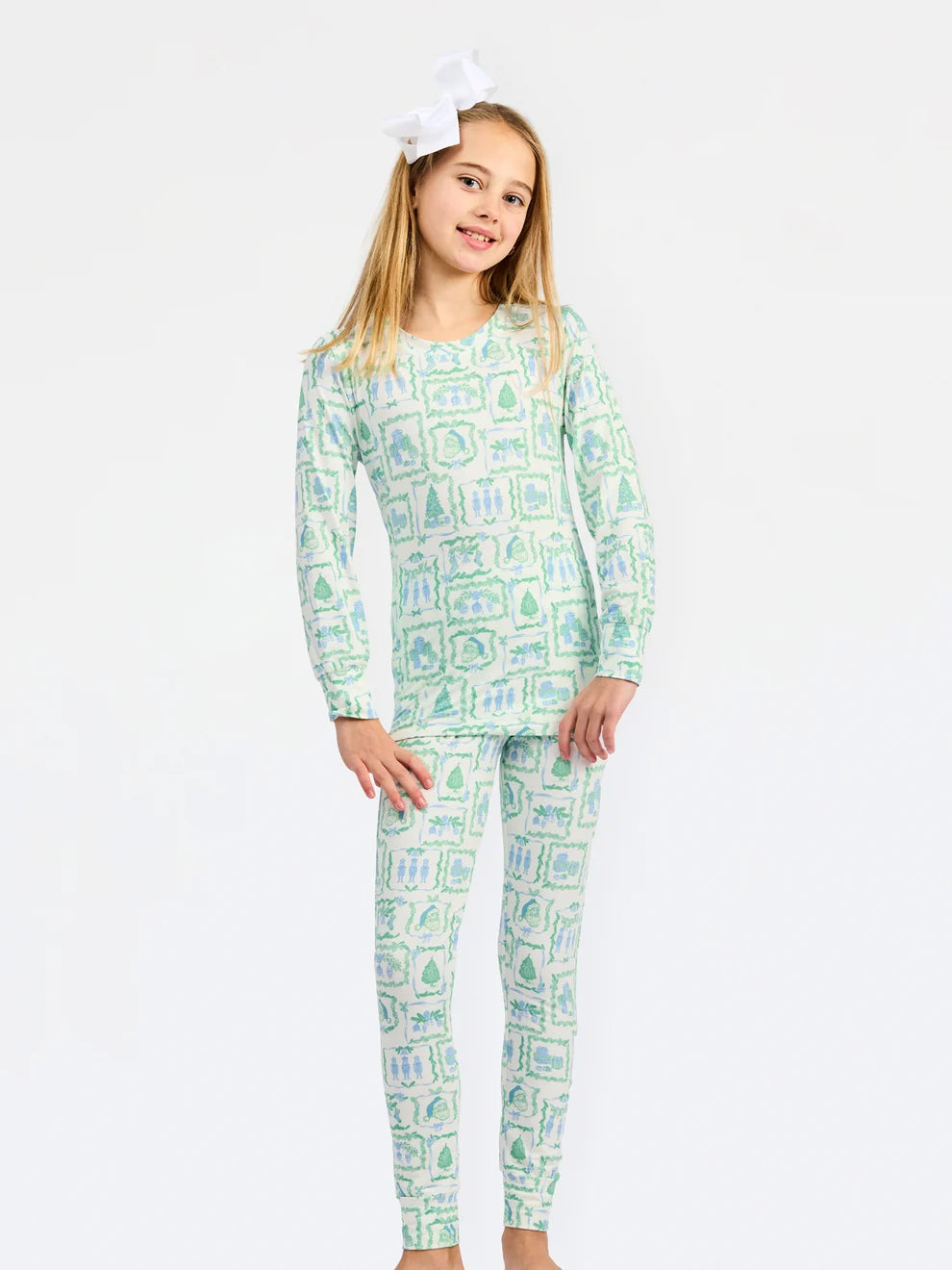 Annie Kids Pajama Set – Yuletide Vignettes Blue | Mary Square