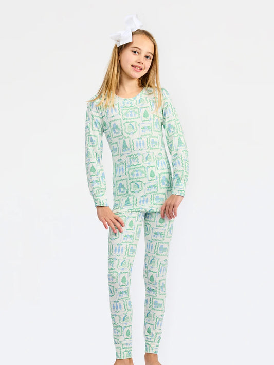 Annie Kids Pajama Set – Yuletide Vignettes Blue | Mary Square