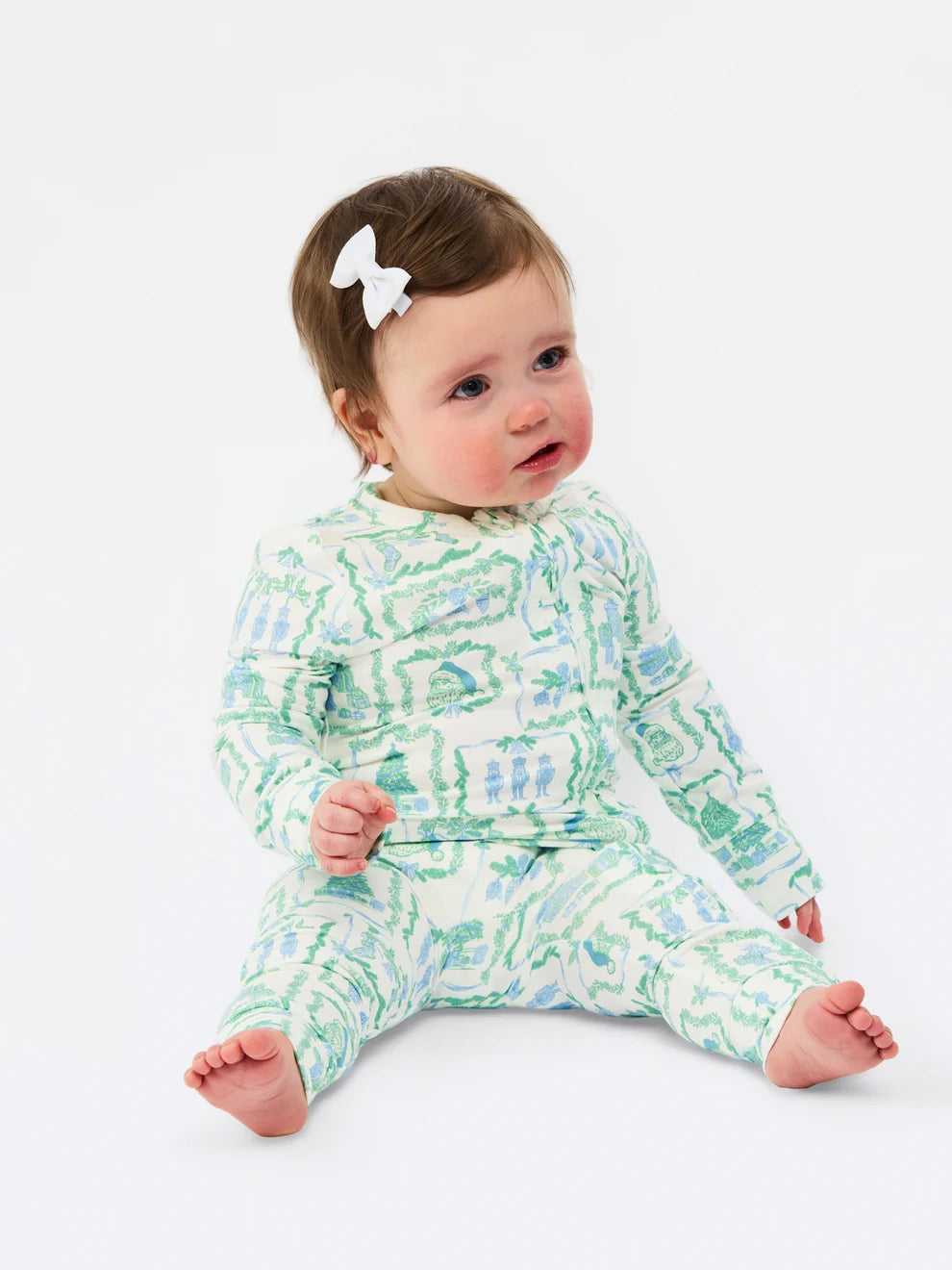 Baby Pajama Onesie – Yuletide Vignettes Blue | Mary Square