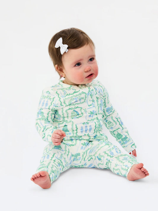 Baby Pajama Onesie – Yuletide Vignettes Blue | Mary Square