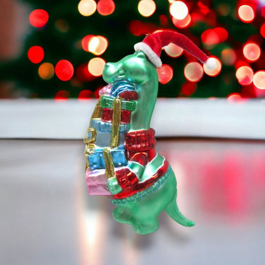 Dinosaur with Presents Ornament