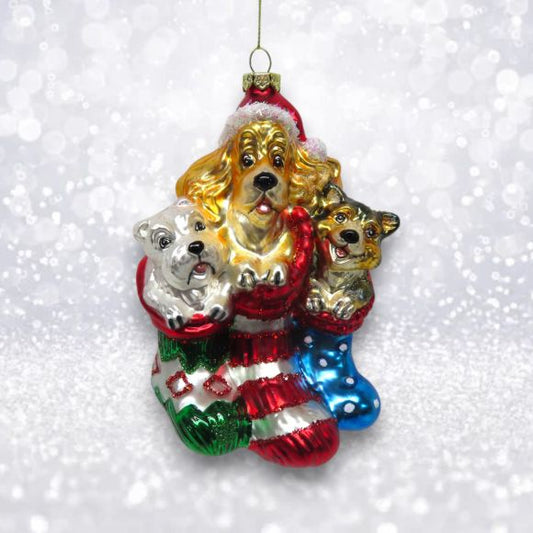 Puppies in Stockings Ornament