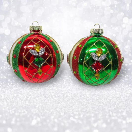 Jeweled Glass Ornament (Sold Separately – Red or Green)