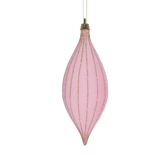 7" Pink Velvet Gold Glittered Ribbed Shuttle Ornament