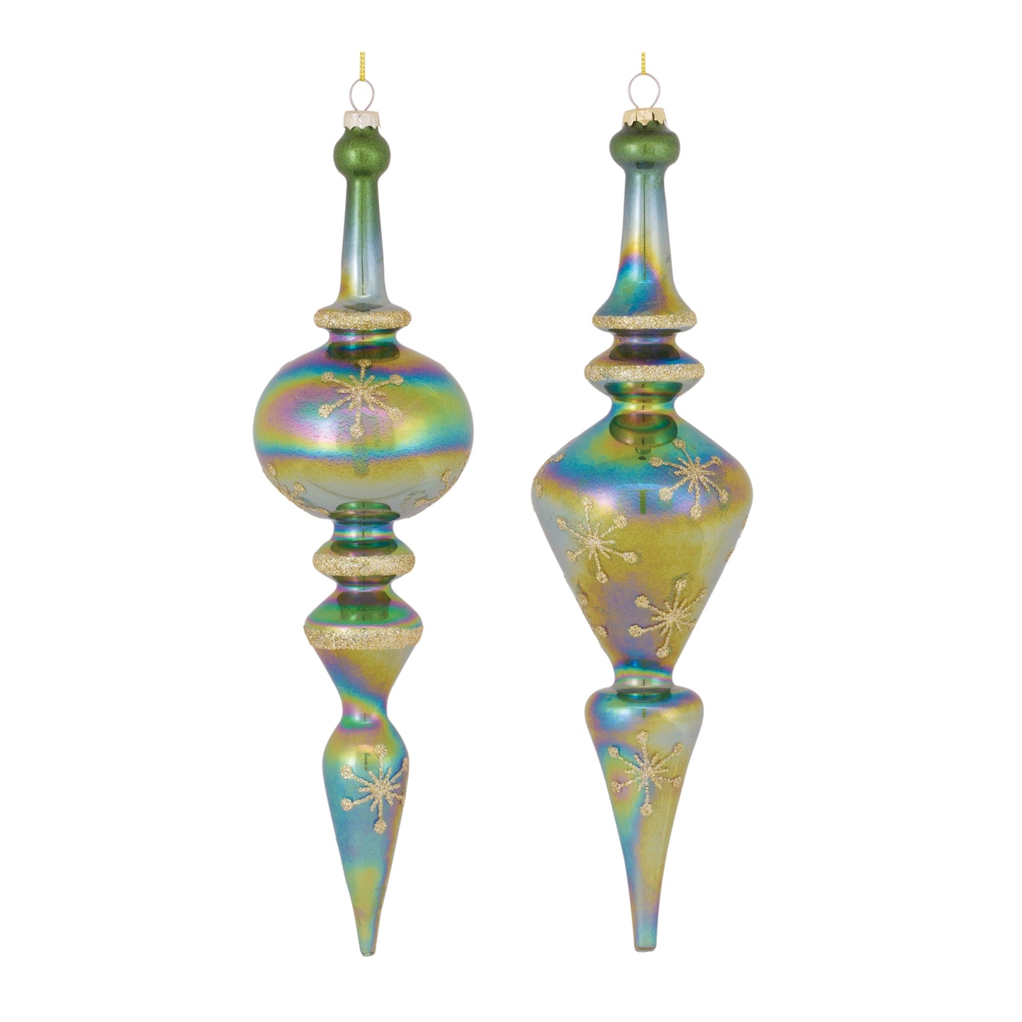 Iridescent Green Finial Ornaments – Sold Separately