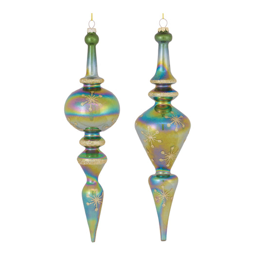 Iridescent Green Finial Ornaments – Sold Separately