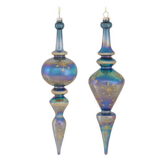 Iridescent Blue Finial Ornaments – Sold Separately