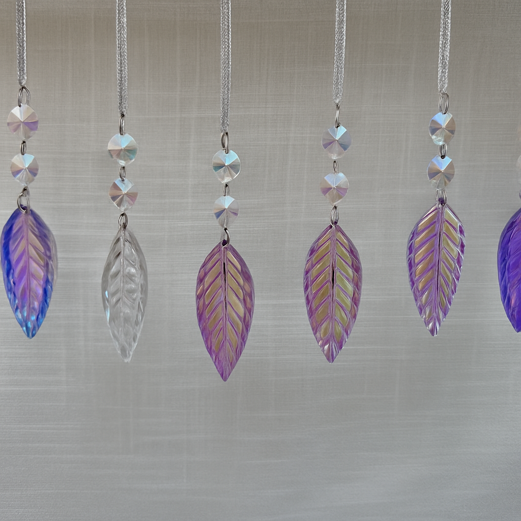 Iridescent Leaf Crystal Ornament Set – Set of (6)