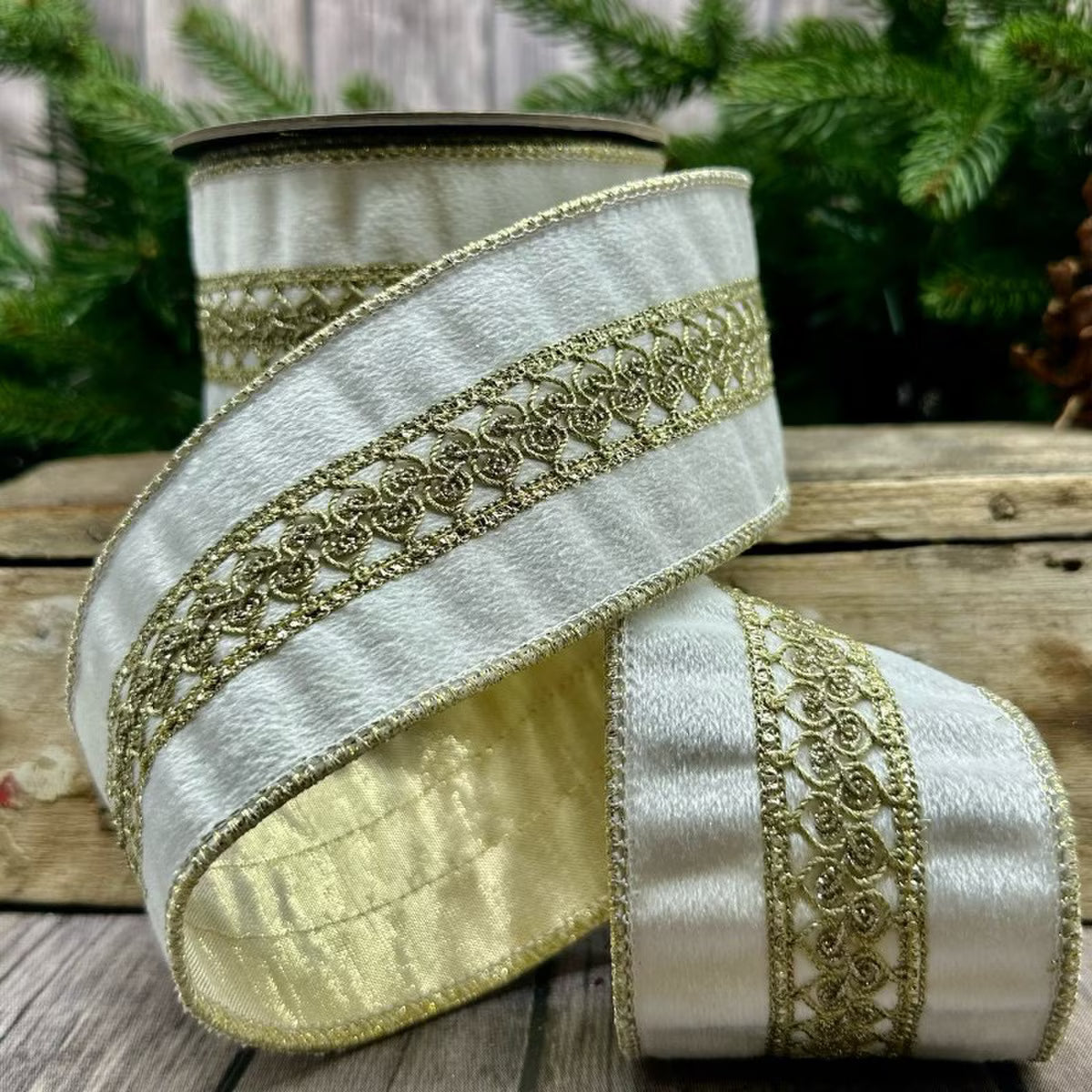 D. Stevens 2.5" x 5yds Velvet Platinum Center Trim – Winter White