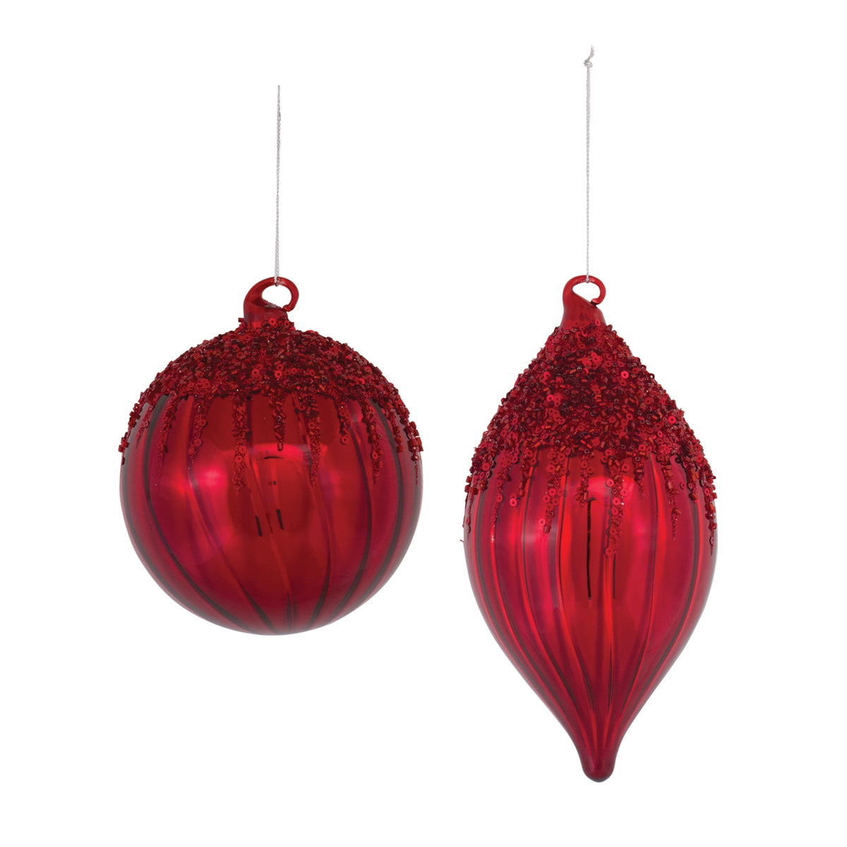 Ruby Red Sequin Glass Ornaments