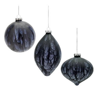 Black & Blue Modern Ornaments – Ball, Finial, or Onion