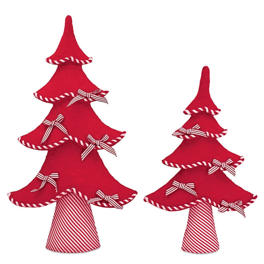 Red Felt Christmas Trees with Bows – Set of 2