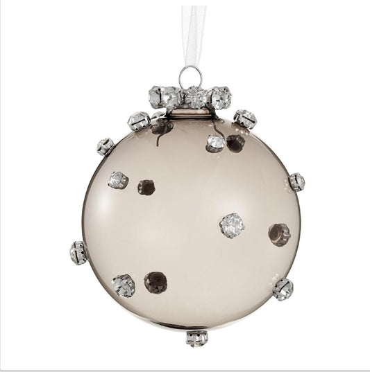 4” Diamond Glass Ball Ornament – Smoke Silver