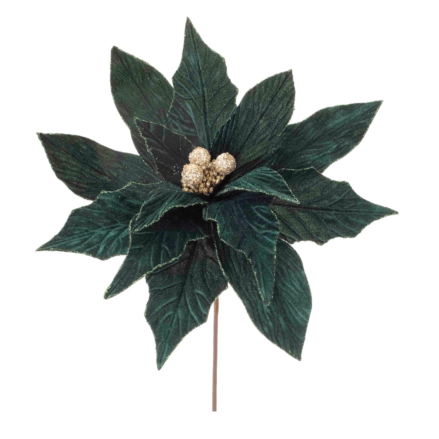 Deep Green Velvet Poinsettia Stem – 28"