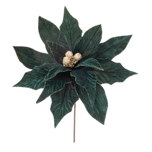 Deep Green Velvet Poinsettia Stem – 28"