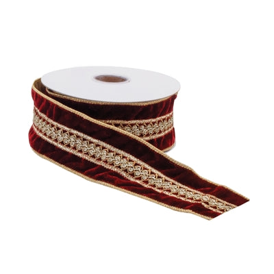 Royal Ruby Velvet Scroll Ribbon - 2.5” x 5 Yards