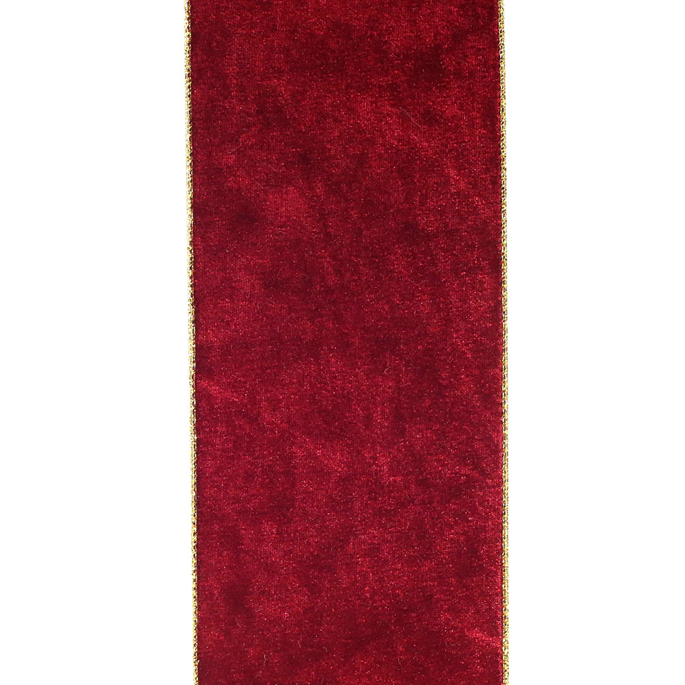 2.5" x 10 Yds Burgundy Velvet & Gold Metallic Reversible Wired Ribbon