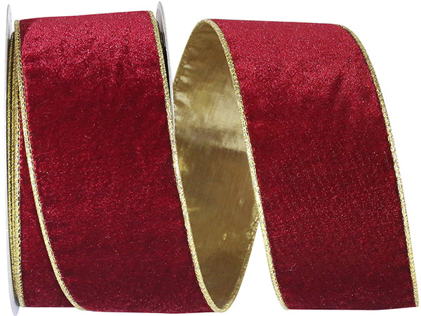 2.5" x 10 Yds Burgundy Velvet & Gold Metallic Reversible Wired Ribbon