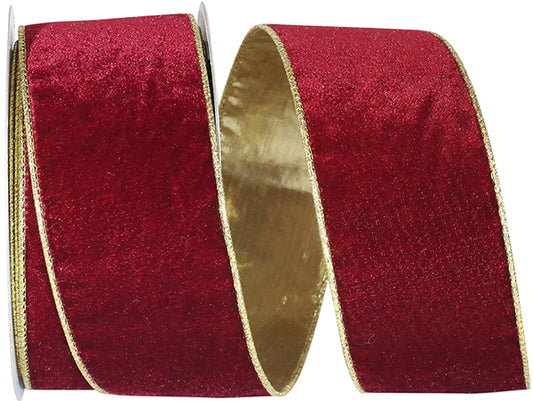 2.5" x 10 Yds Burgundy Velvet & Gold Metallic Reversible Wired Ribbon
