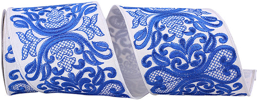 Royal Blue Scroll Work Ribbon – 4" x 10 Yards