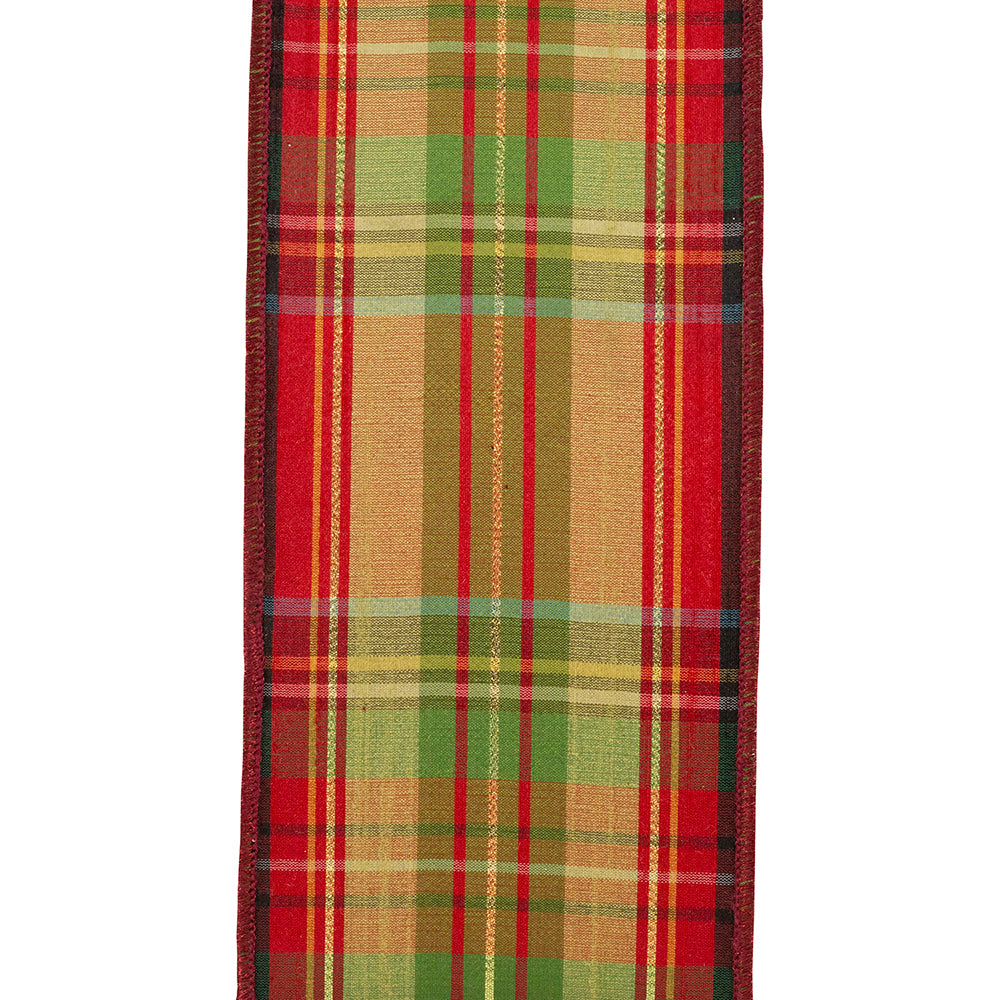 Cranberry Metallic Plaid Ribbon – 4” x 5 Yards