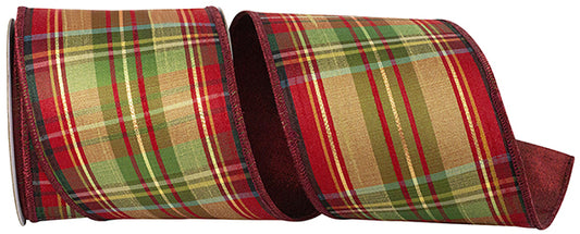 Cranberry Metallic Plaid Ribbon – 4” x 5 Yards