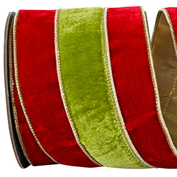 Red, Green, & Gold Plush Velvet Overlay Ribbon, 4" x 5 Yards