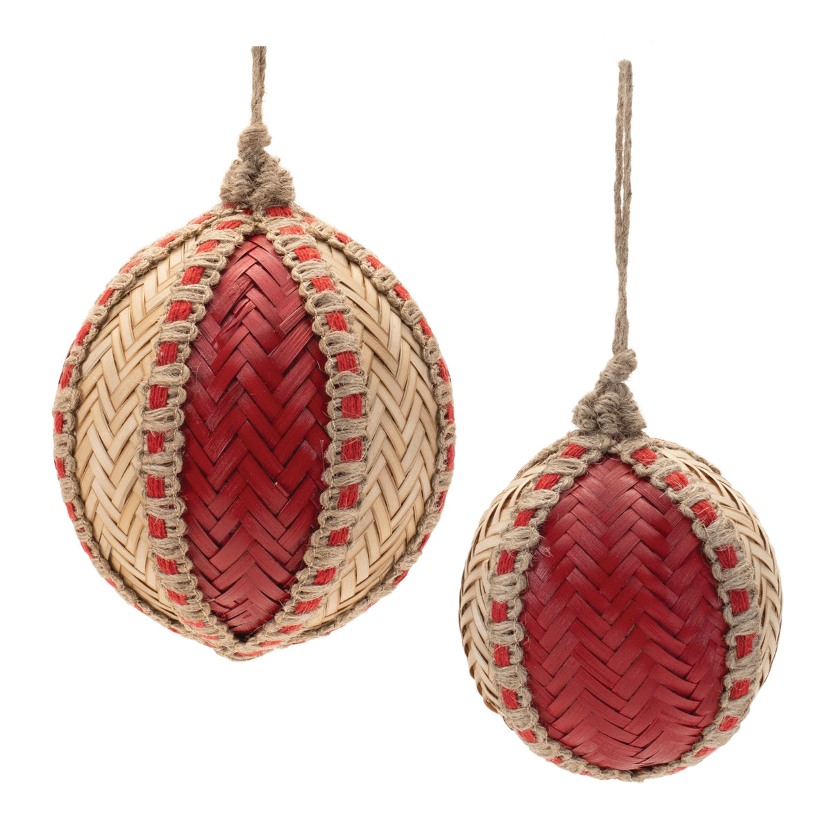 Woven Red & Natural Christmas Ball Ornaments