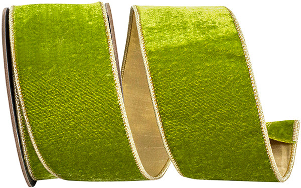 2.5" x 5 Yds Apple Green Velvet & Metallic Dupioni Reversible Wired Ribbon